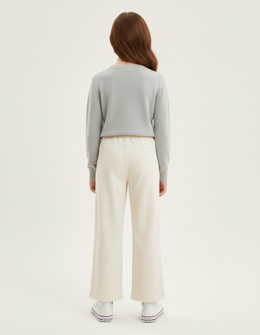 Pantalon Beige Côtelé Ample Décontracté Enfant Large - Cordé - vue 2