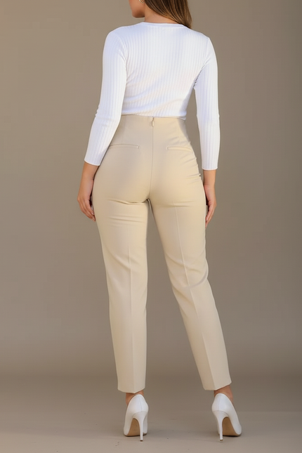 Pantalon Beige Slim Taille Haute Élégant Femme - Simili cuir - vue 2