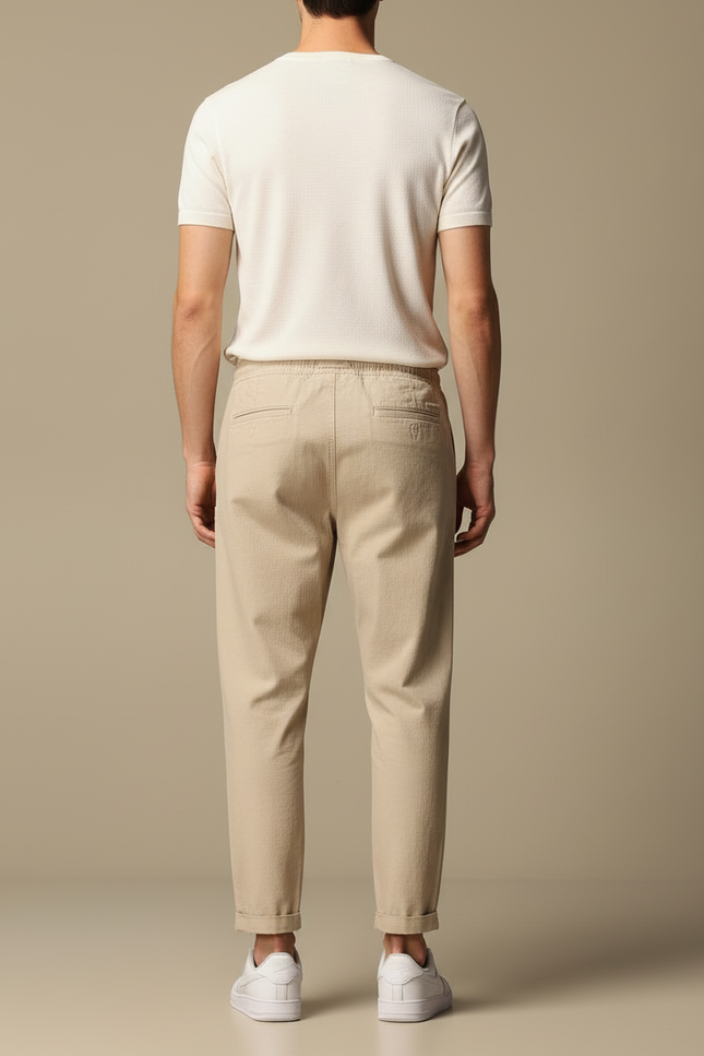 Pantalon Beige Coton Décontracté Cordon Slim Cheville - vue 2