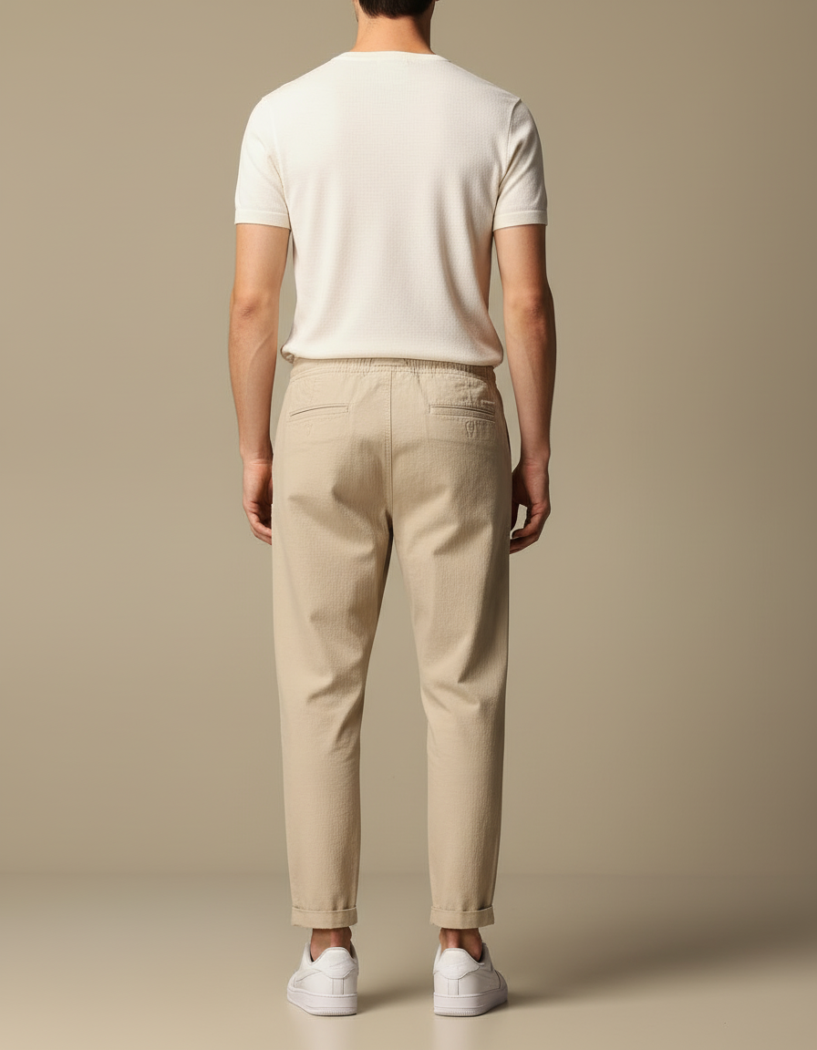 Pantalon Beige Coton Décontracté Cordon Slim Cheville - vue 2