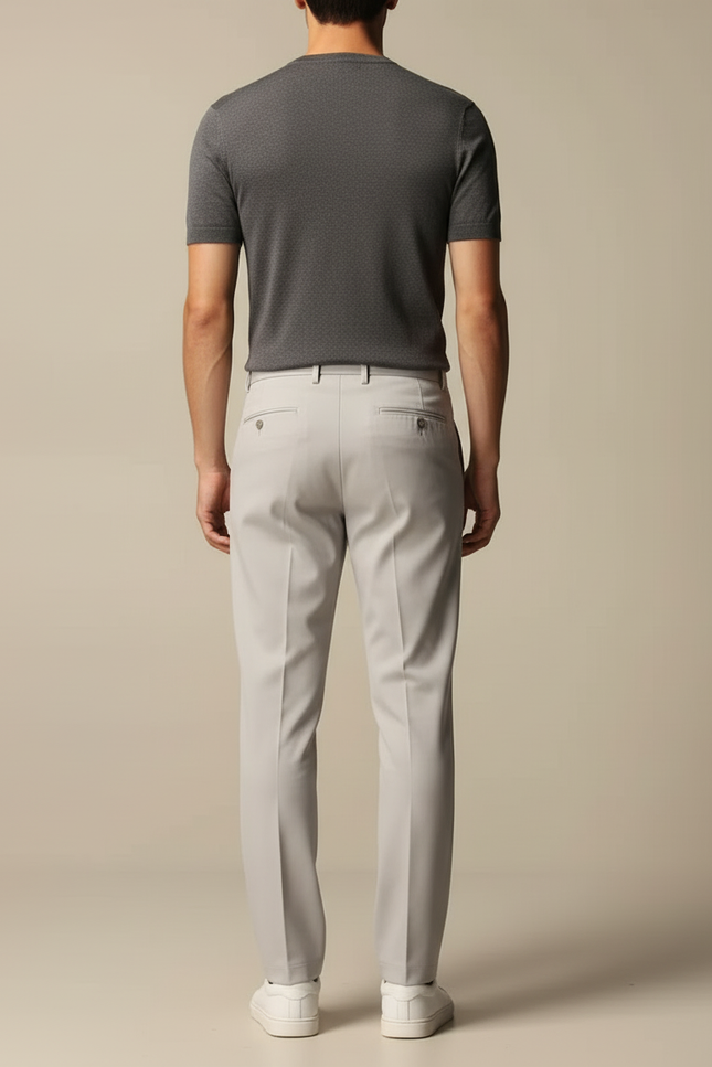 Pantalon Beige Homme Droit Plissé Élégant Coton - Gris - vue 2