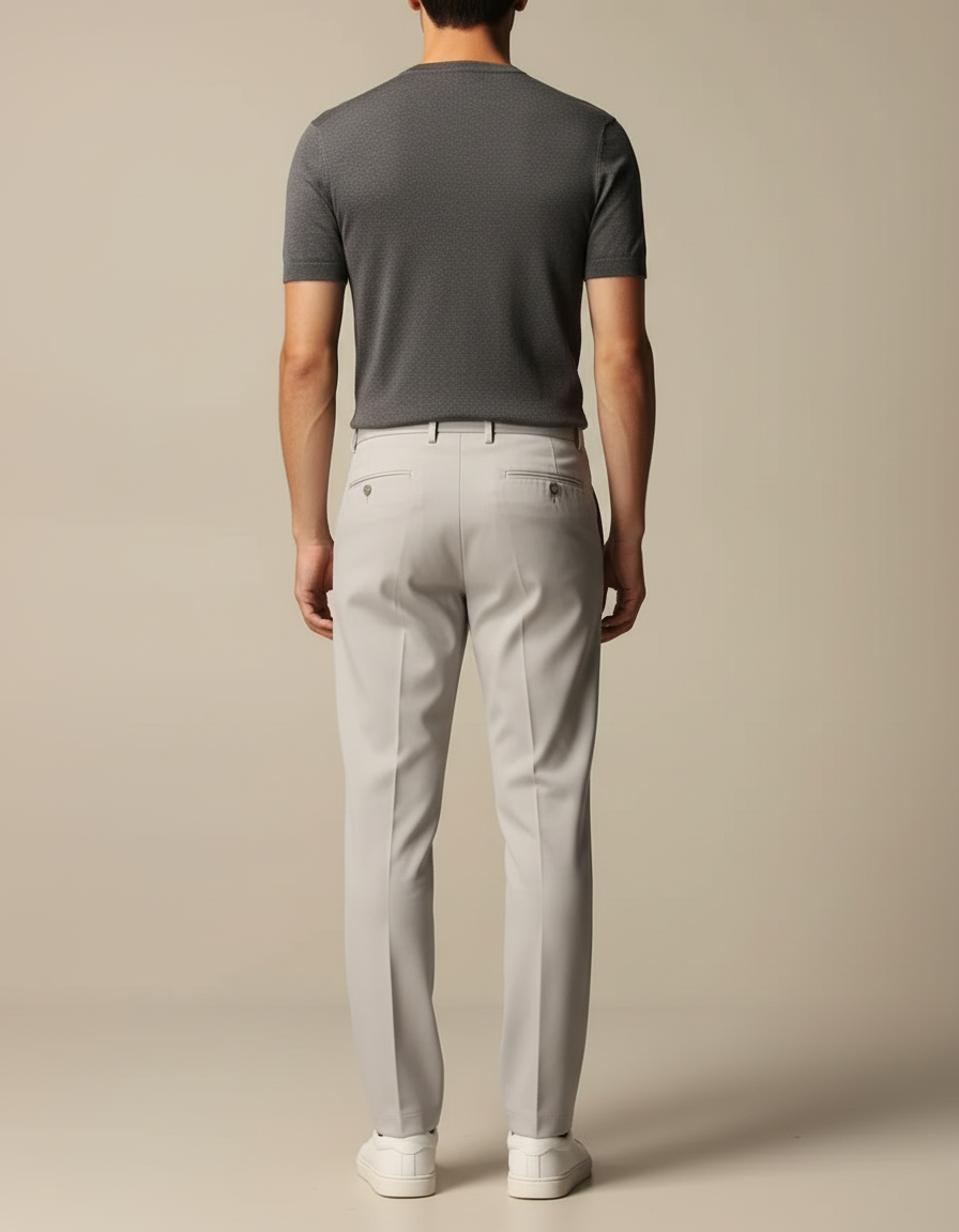 Pantalon Beige Homme Droit Plissé Élégant Coton - Gris - vue 2