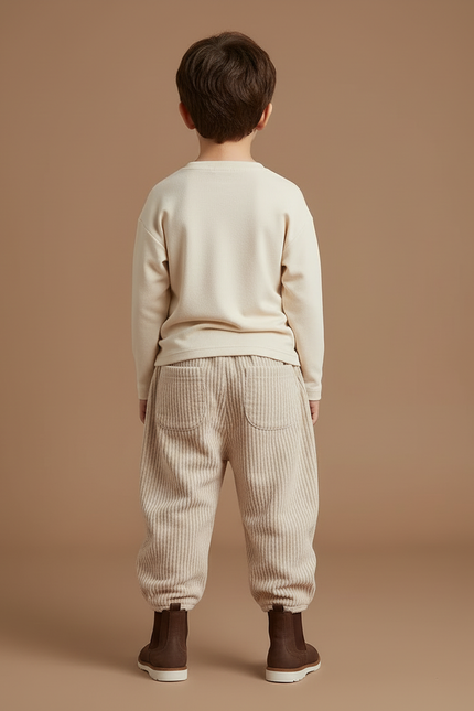Pantalon Beige Côtelé Ample Enfant Élastique Décontracté - Cordé - vue 2