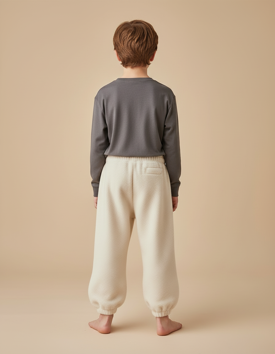 Pantalon Beige Molletonné Brodé Ample Enfant - vue 2