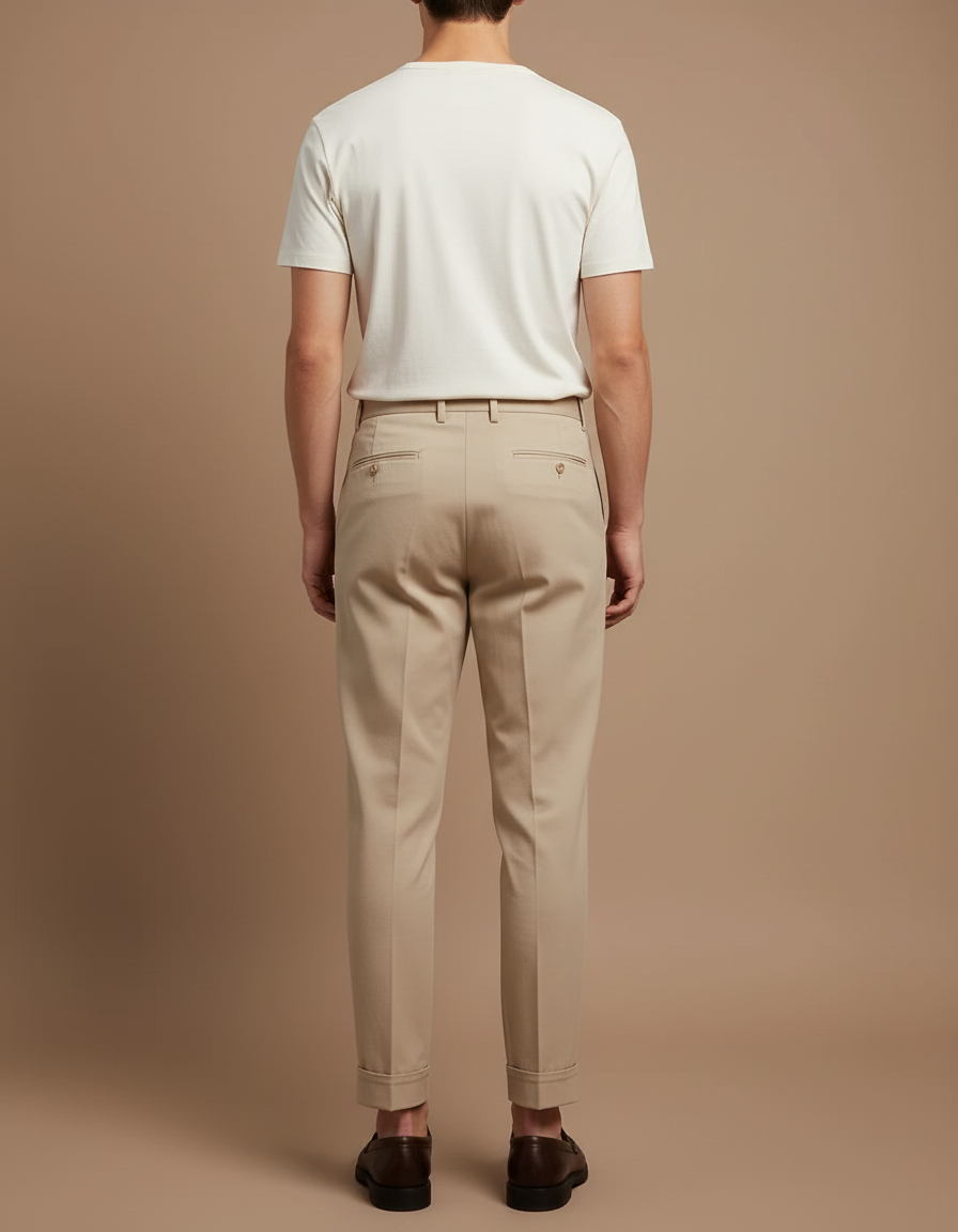 Pantalon Beige Plissé Droit Coton Élégant Décontracté - vue 2