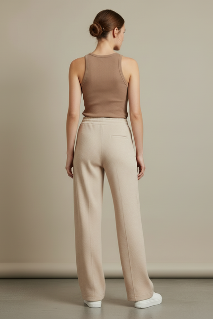 Pantalon Beige Côtelé Ample Confortable Décontracté - Maille - vue 2