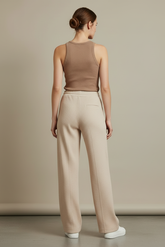 Pantalon Beige Côtelé Ample Confortable Décontracté - Maille - vue 2