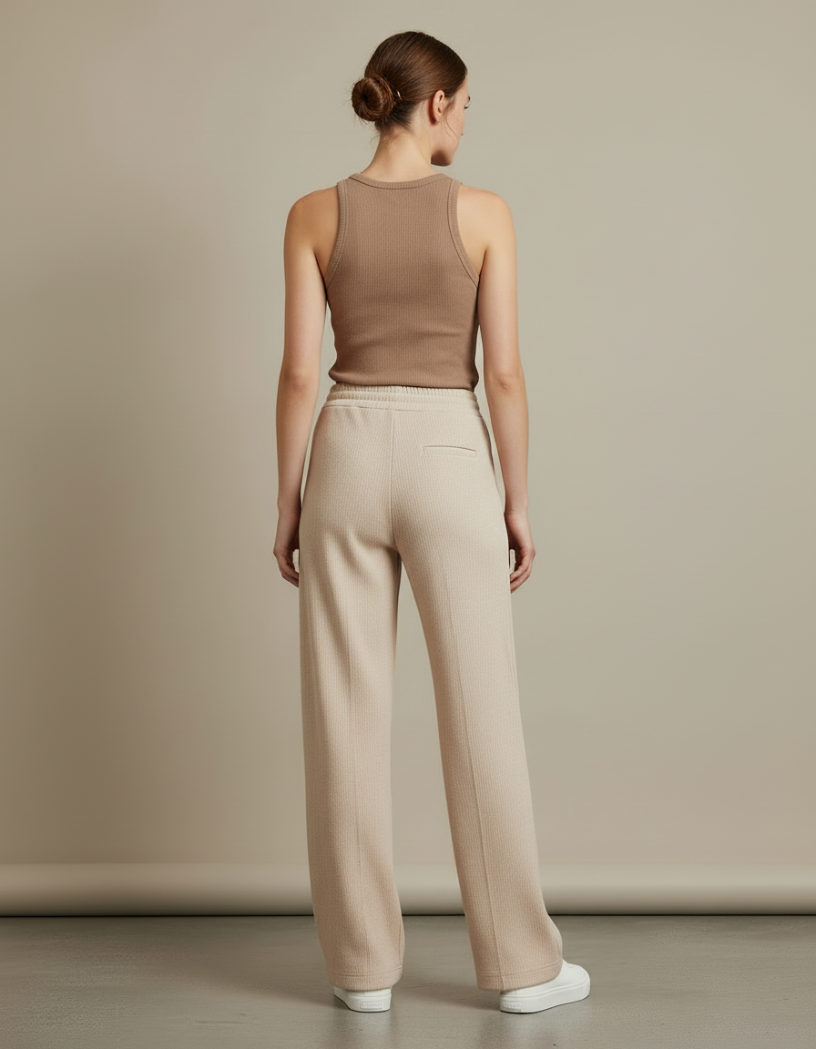 Pantalon Beige Côtelé Ample Confortable Décontracté - Maille - vue 2