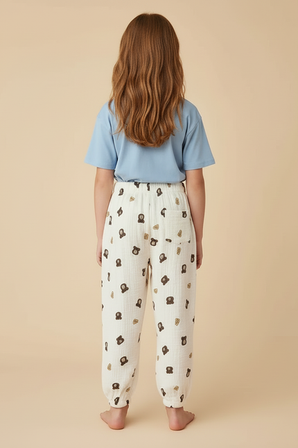 Pantalon Beige Oursons Ample Coton Décontracté Enfant - vue 2