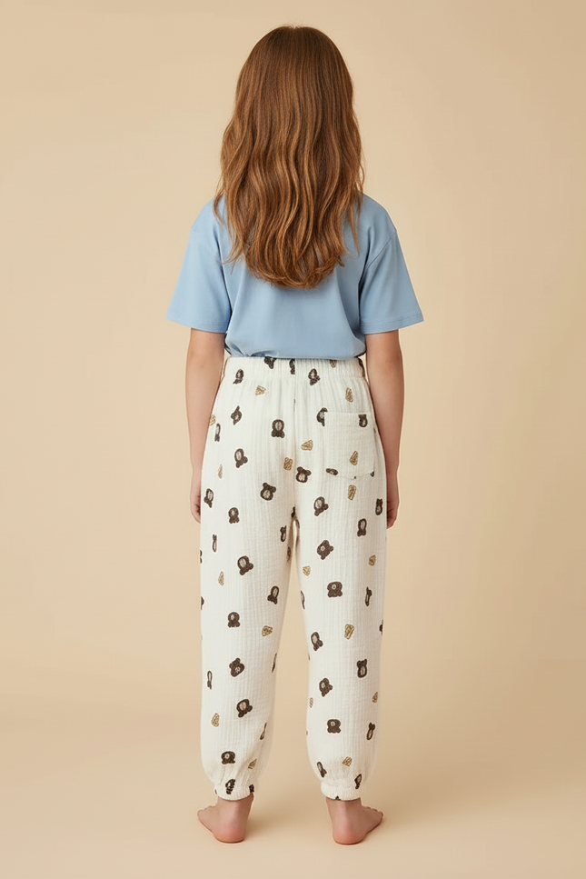 Pantalon Beige Oursons Ample Coton Décontracté Enfant - vue 2