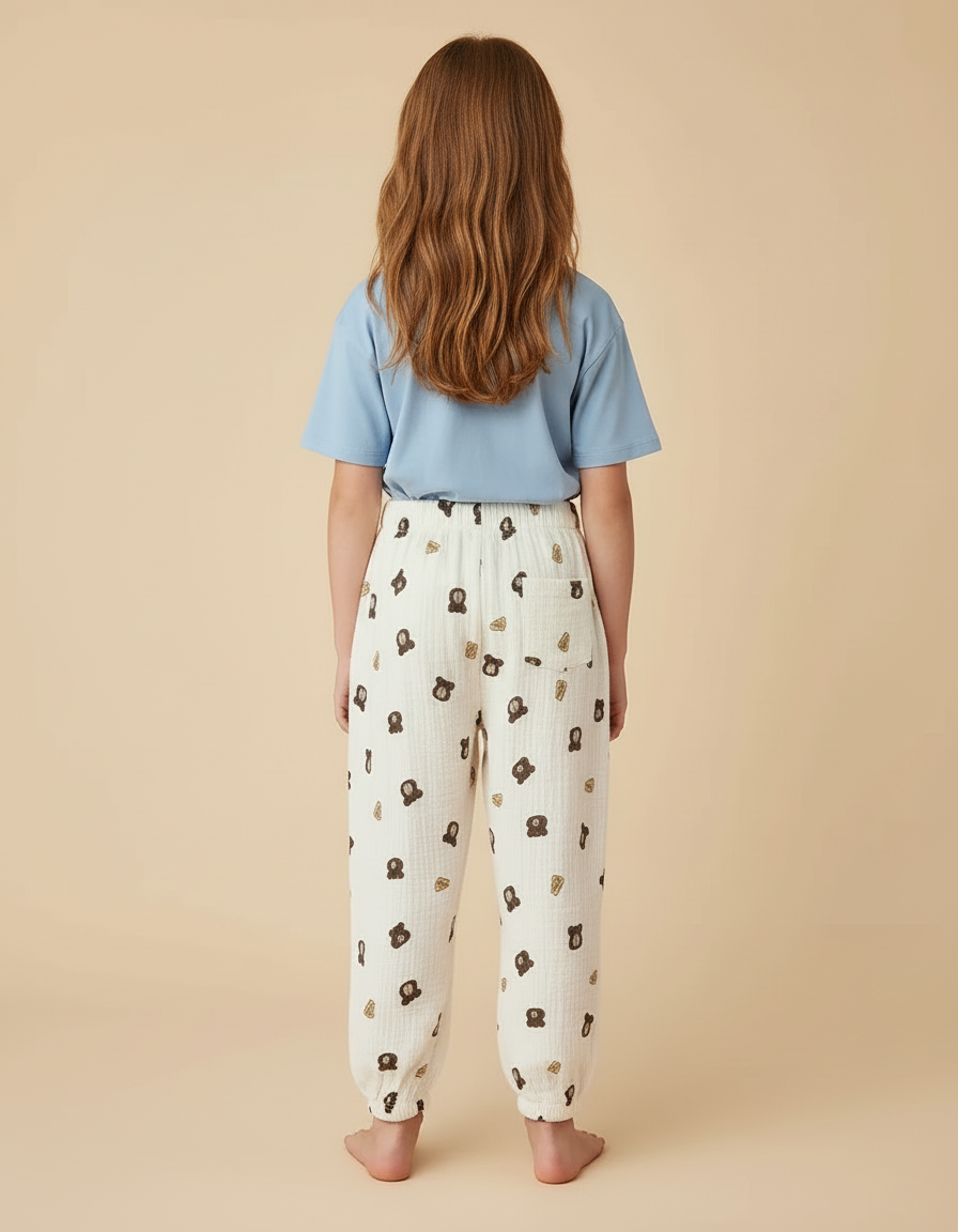 Pantalon Beige Oursons Ample Coton Décontracté Enfant - vue 2