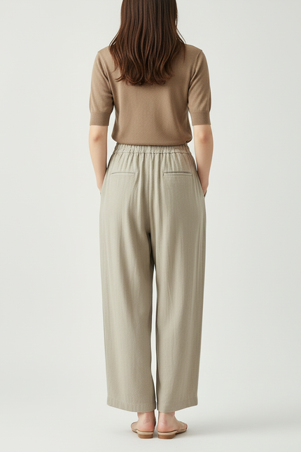 Pantalon Beige Fluide Lin Large Décontracté Femme - vue 2
