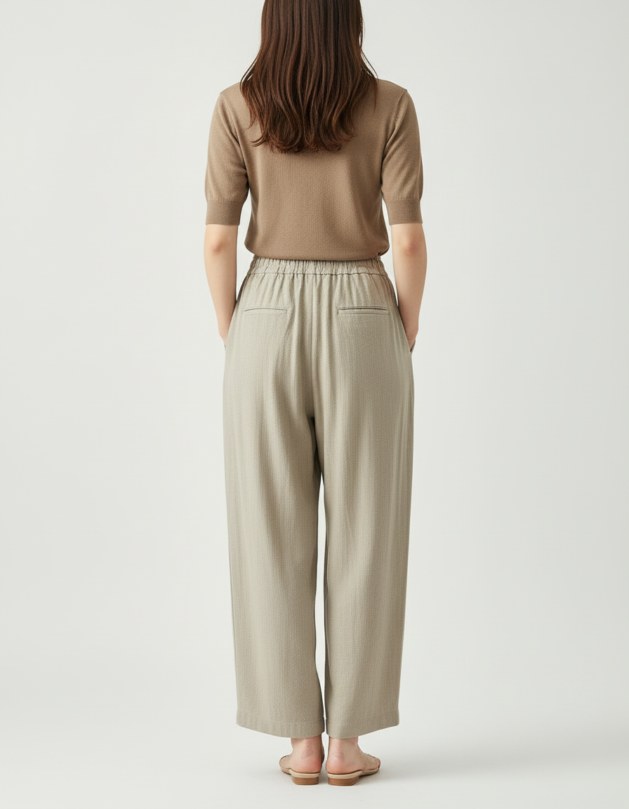Pantalon Beige Fluide Lin Large Décontracté Femme - vue 2