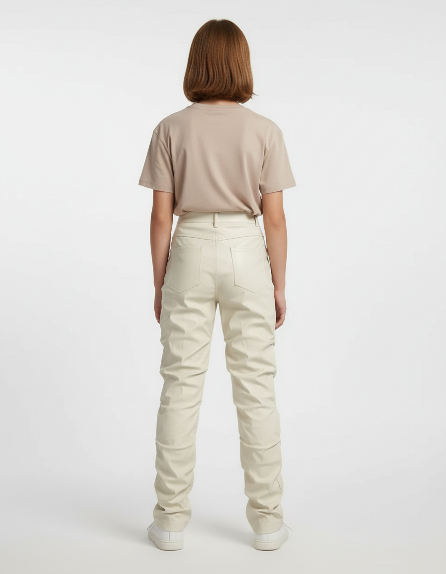 Pantalon Beige Similicuir Froncé Taille Haute Zippé - Simili cuir - vue 2