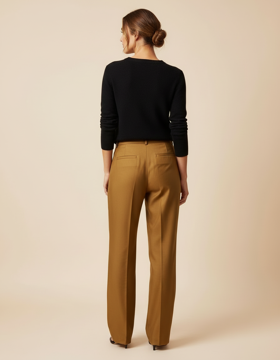 Pantalon Beige Taille Haute Ample Plissé Fluide - Camel Viscose - vue 2