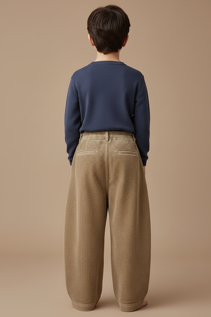 Pantalon Beige Côtelé Ample Enfant Décontracté Uni - Cordé - vue 2
