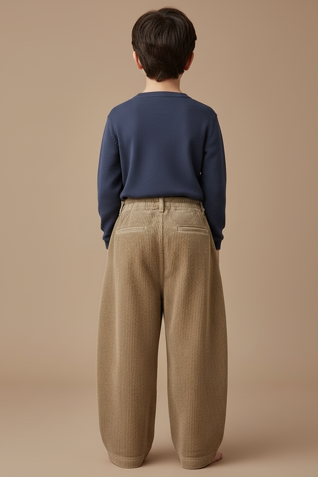 Pantalon Beige Côtelé Ample Enfant Décontracté Uni - Cordé - vue 2