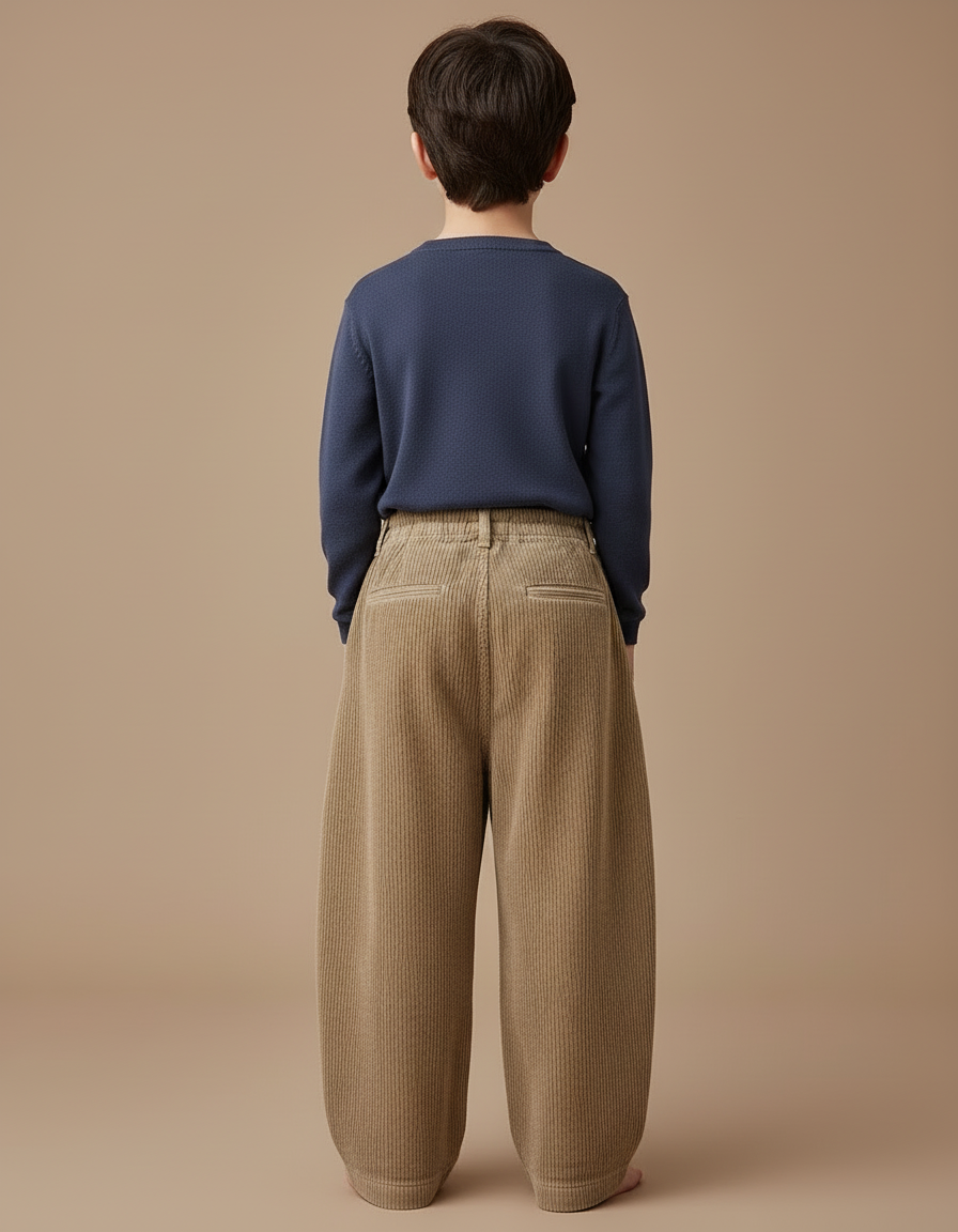 Pantalon Beige Côtelé Ample Enfant Décontracté Uni - Cordé - vue 2