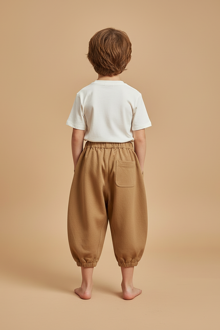 Pantalon Beige Ample Sarouel Garçon Coton - Camel Molleton - vue 2