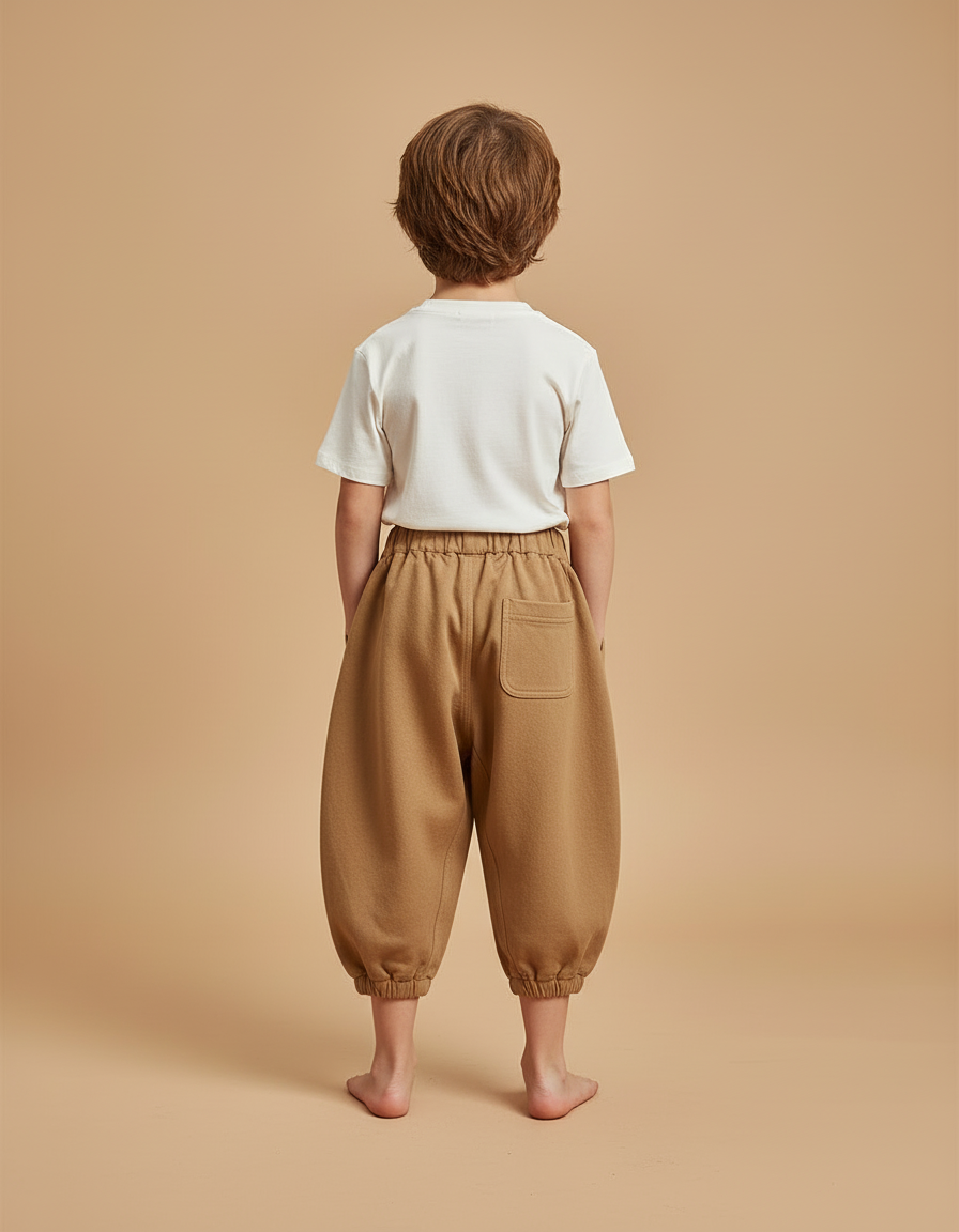 Pantalon Beige Ample Sarouel Garçon Coton - Camel Molleton - vue 2