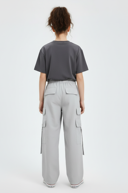 Pantalon Beige Cargo Droit Ample Enfant Fille - Gris Polyester - vue 2