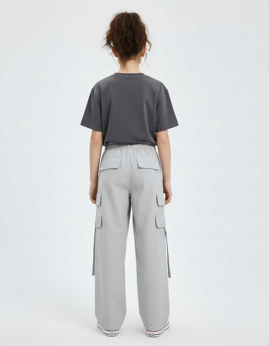 Pantalon Beige Cargo Droit Ample Enfant Fille - Gris Polyester - vue 2