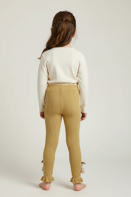 Pantalon Beige Côtelé Tulipes Volants Enfant Fille - Camel Maille - vue 2