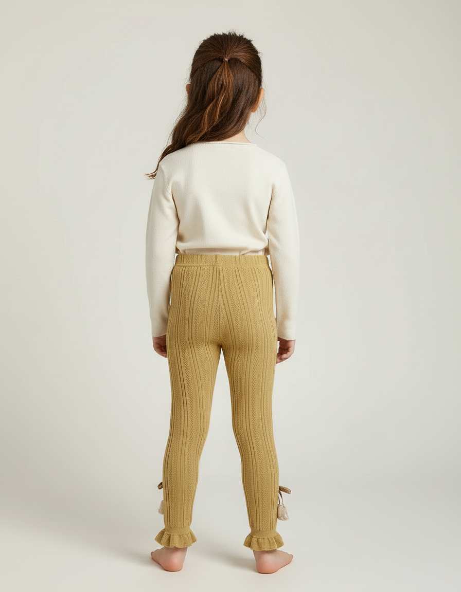 Pantalon Beige Côtelé Tulipes Volants Enfant Fille - Camel Maille - vue 2