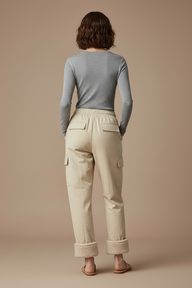 Pantalon Beige Cargo Molletonné Ample Confortable Femme - vue 2