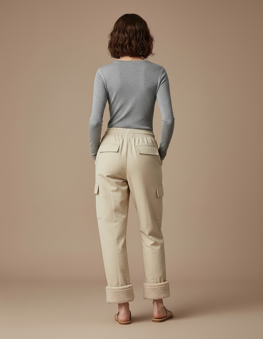 Pantalon Beige Cargo Molletonné Ample Confortable Femme - vue 2
