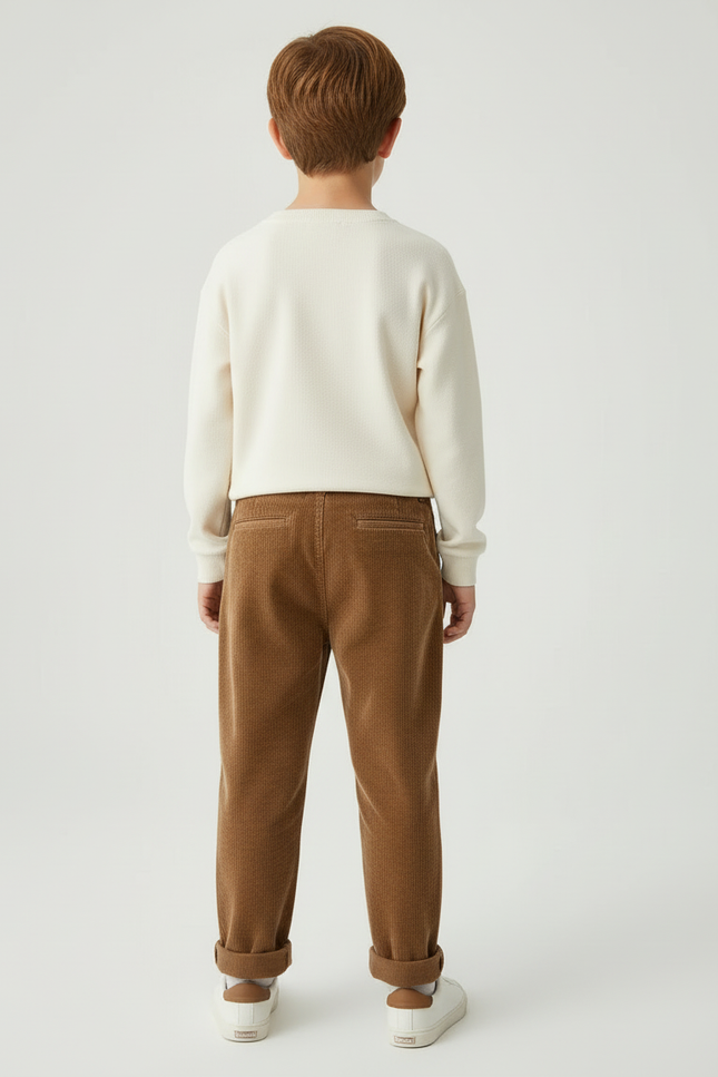 Pantalon Beige Côtelé Ample Décontracté Garçon - Marron Cordé - vue 2