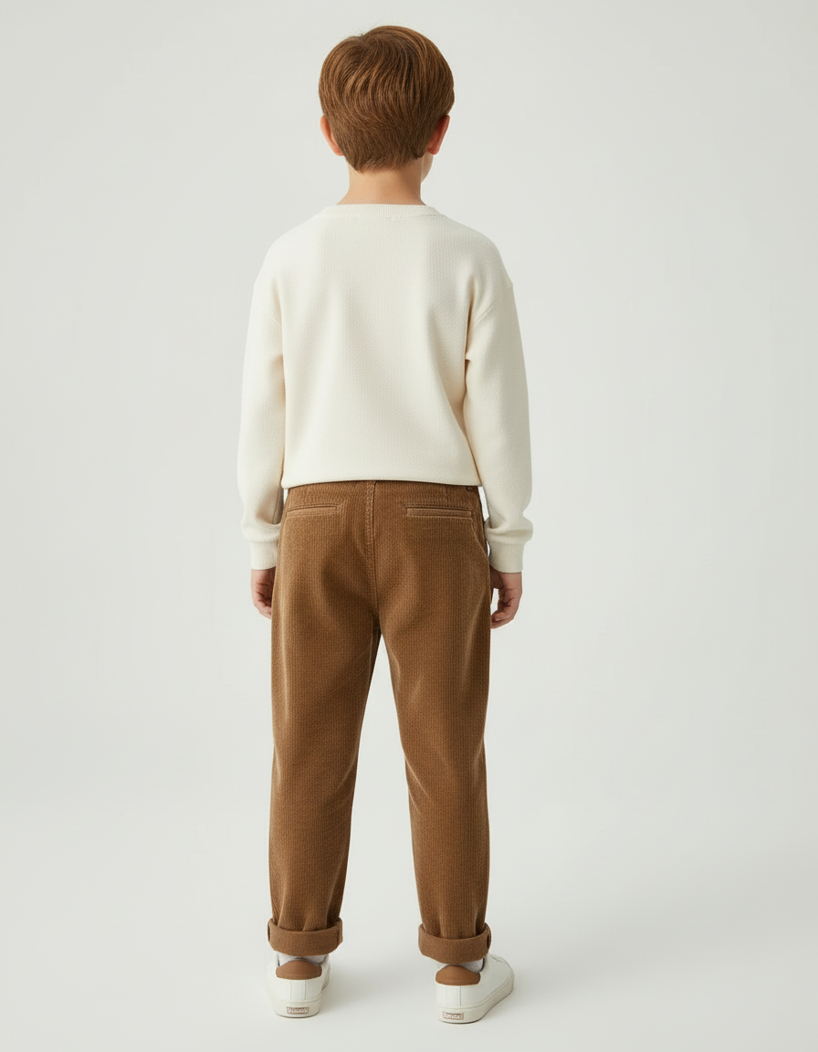Pantalon Beige Côtelé Ample Décontracté Garçon - Marron Cordé - vue 2