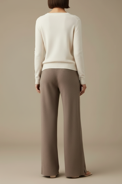 Pantalon Beige Laine Ample Tricoté Doux Fendu - vue 2