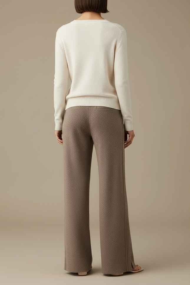 Pantalon Beige Laine Ample Tricoté Doux Fendu - vue 2