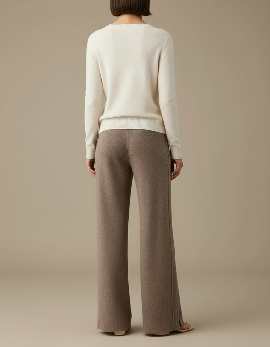 Pantalon Beige Laine Ample Tricoté Doux Fendu - vue 2