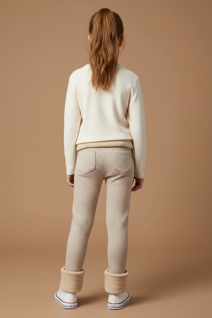 Pantalon Beige Côtelé Doux Élastique Hiver Enfant - Maille - vue 2