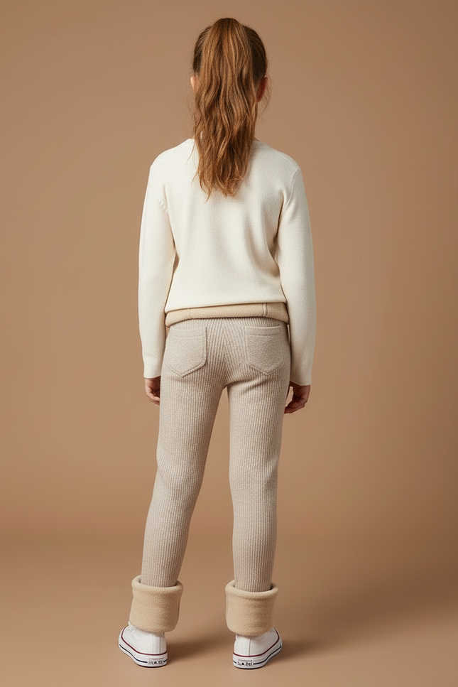 Pantalon Beige Côtelé Doux Élastique Hiver Enfant - Maille - vue 2