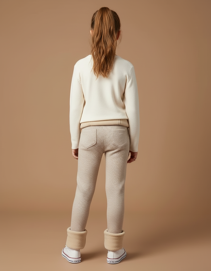 Pantalon Beige Côtelé Doux Élastique Hiver Enfant - Maille - vue 2