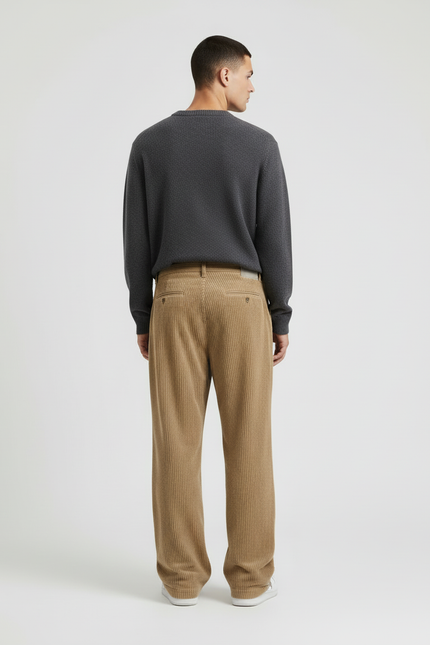 Pantalon Beige Côtelé Ample Décontracté Homme Moderne - Camel Cordé - vue 2