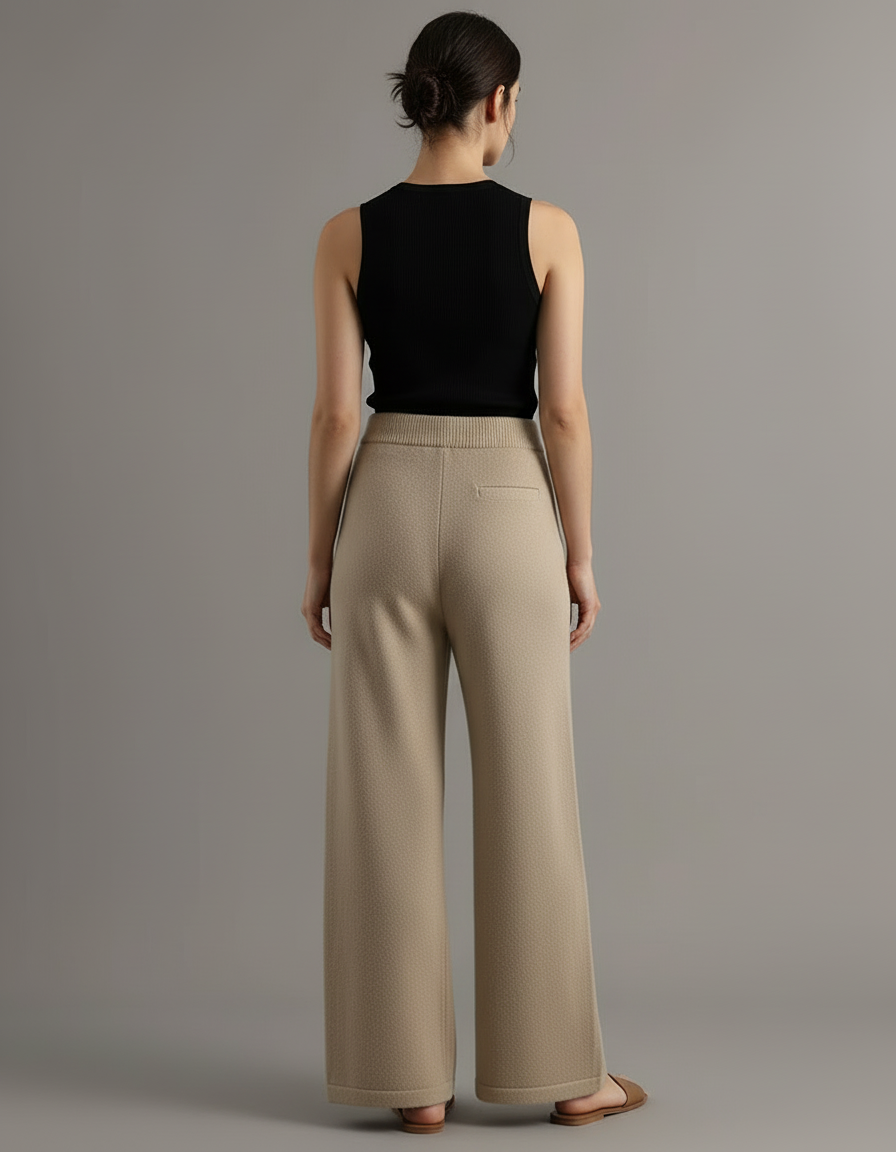Pantalon Beige Tricoté Ample Doux Confortable - Maille - vue 2