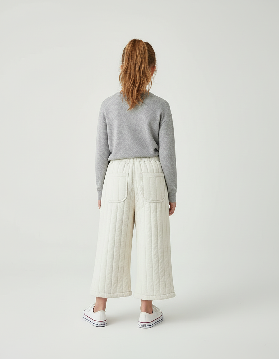 Pantalon Beige Matelassé Ample Enfant Coton Confortable - Molleton - vue 2