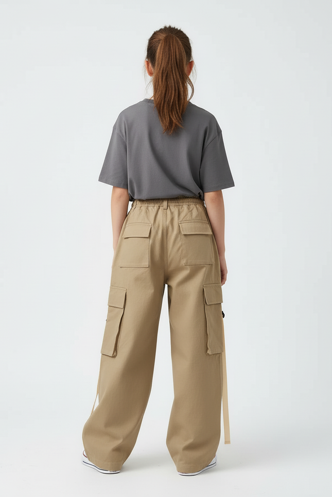 Pantalon Beige Cargo Ample Coton Décontracté Ruban - vue 2