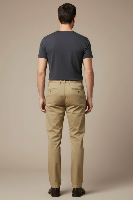 Pantalon Beige Chino Droit Homme Coton Élégant - vue 2