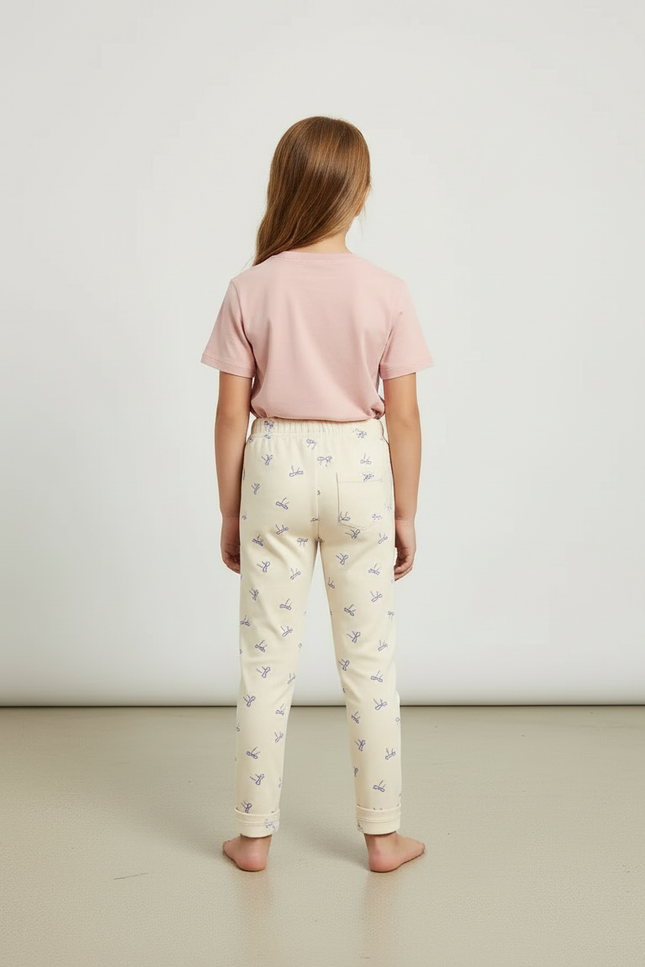 Pantalon Beige Coton Imprimé Élastique Fille Confortable - vue 2
