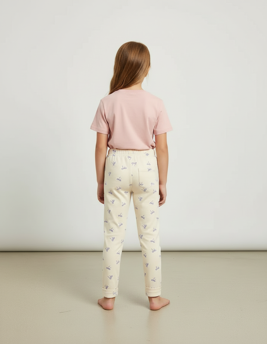 Pantalon Beige Coton Imprimé Élastique Fille Confortable - vue 2