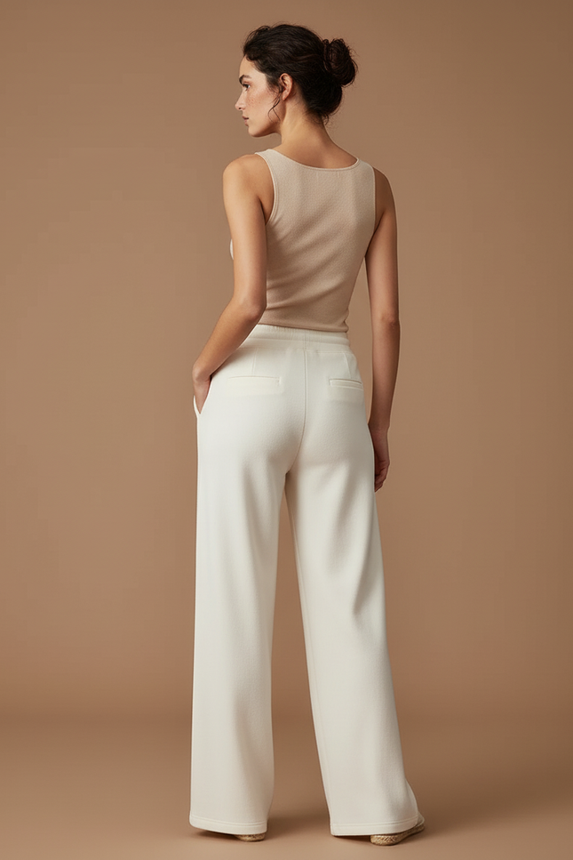 Pantalon Beige Fluide Ample Décontracté Cordon Femme - Molleton - vue 2