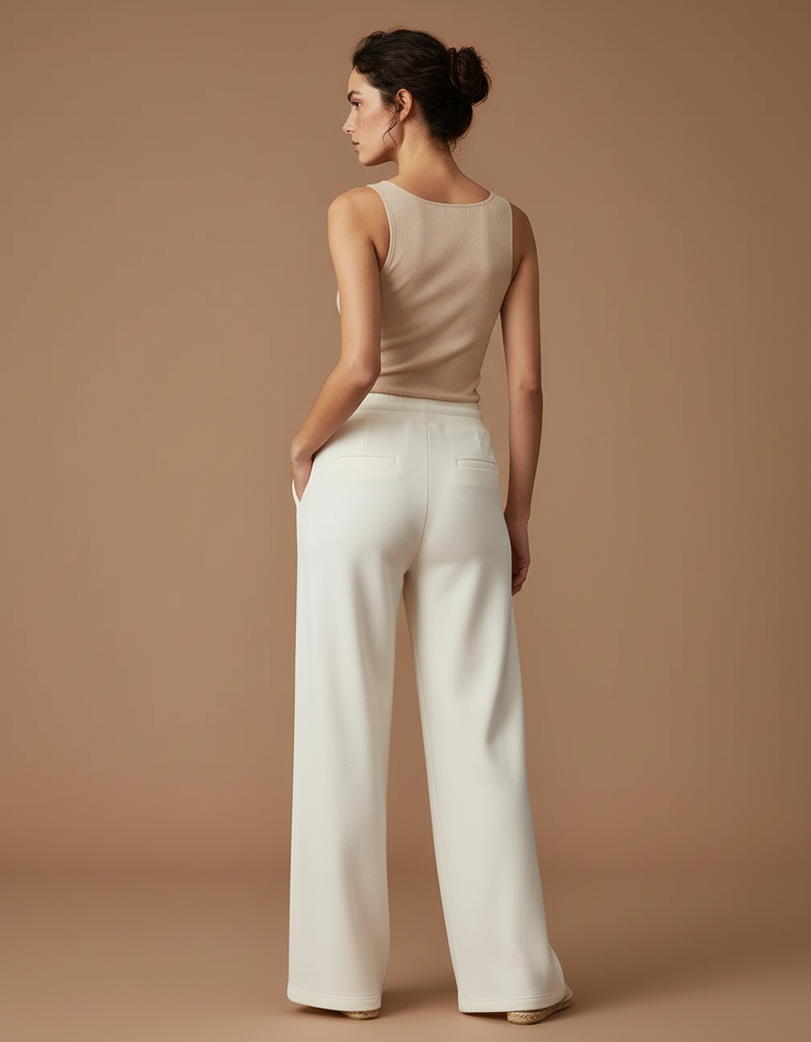 Pantalon Beige Fluide Ample Décontracté Cordon Femme - Molleton - vue 2
