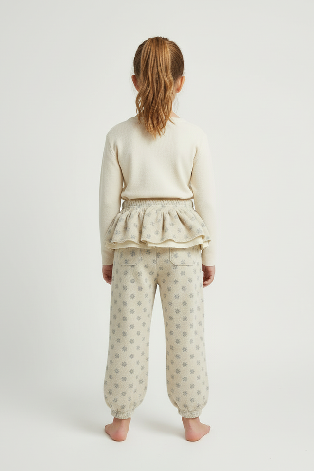Pantalon Beige Imprimé Floral Ample Volants Enfant - Molleton - vue 2