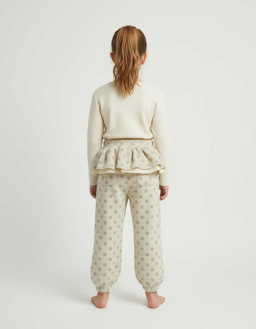 Pantalon Beige Imprimé Floral Ample Volants Enfant - Molleton - vue 2