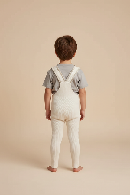 Pantalon Beige Côtelé Tricoté Salopette Bébé Enfant - Maille - vue 2